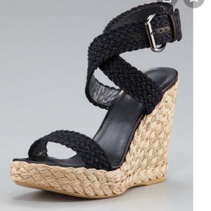 Stuart Weitzman Black Alex Crocheted Ankle-wrap Espadrilles Sandals